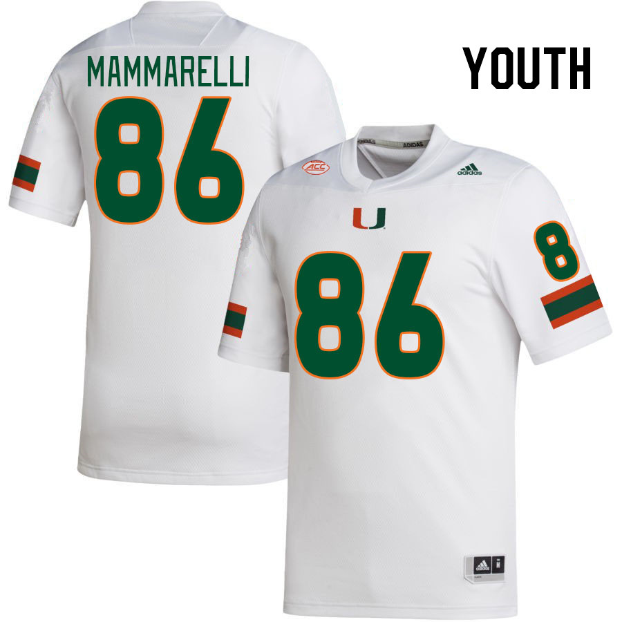 Youth #86 Dominic Mammarelli Miami Hurricanes College Football Jerseys Stitched-White - Click Image to Close